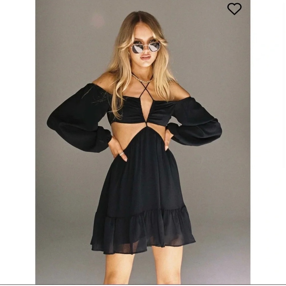 Princess Polly Black Off-Shoulder Cut-Out Dress